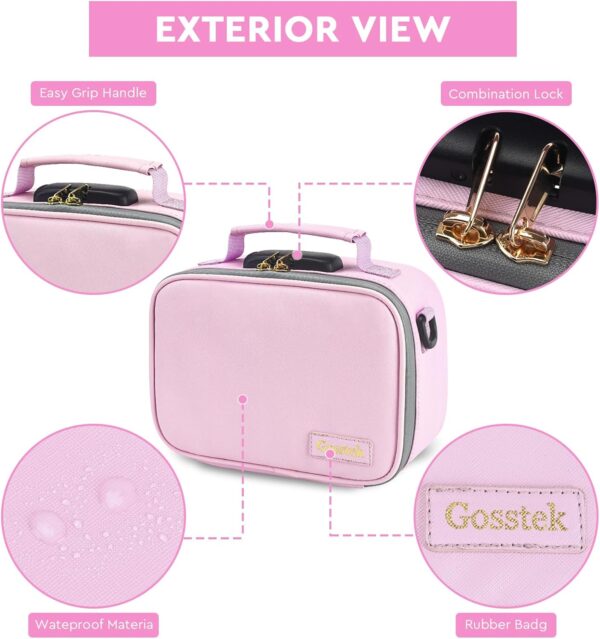 PU Leather Storage Bag with 10PCS Accessories, Portble Organizers Locking Box Case and Great Gift for Women, Childproof Storage Container Box 9 X 6 X 4 Inches (Pink) - Image 4