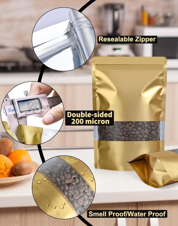 100 Pack Smell Proof Bags, Resealable Bags with Matte Window, Foil Pouch Stand Up Sealable Bags for Packaging(Gold,4" x 6") - Image 4