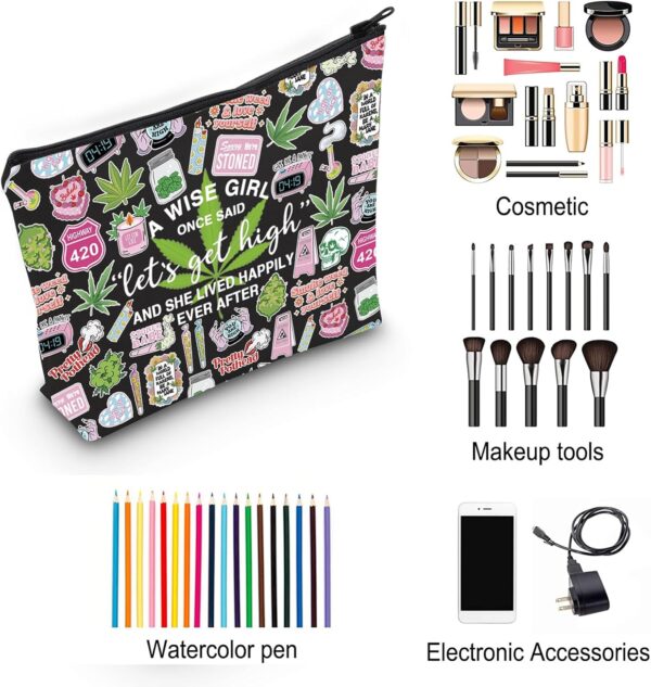 ZJXHPO Funny Marijuana Weed Leaf Makeup Cosmetic Bag Let's Get High Makeup Bag Weed Gift 420 Gift (BL Let's get high) - Image 5