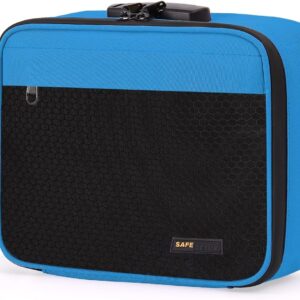 Storage Bag With Combination Lock, Carbon Lining Locking Storage Bag Lockable Organizer Cases Removable Dividers Water Resistant Zipper Great Choice for Travel (Blue)