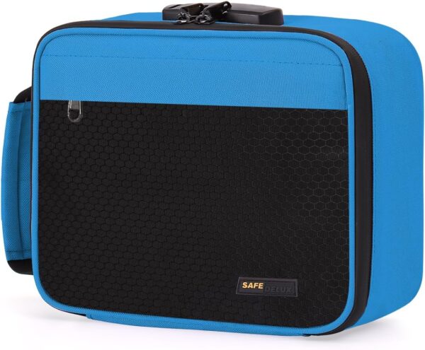 Storage Bag With Combination Lock, Carbon Lining Locking Storage Bag Lockable Organizer Cases Removable Dividers Water Resistant Zipper Great Choice for Travel (Blue)