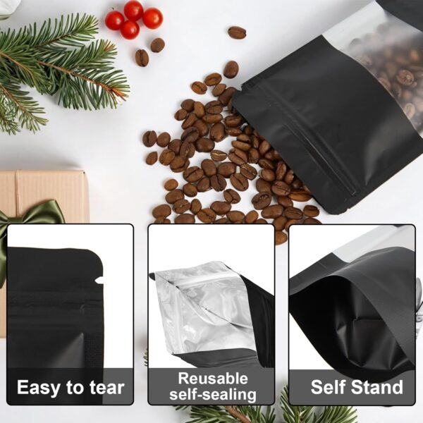 100 Pieces Resealable Mylar Bags, Stand Up Smell Proof Bags with Matte Window, Zipper Lock Foil Pouch Packaging (Black, 3.5 X 5.1 Inch) - Image 5