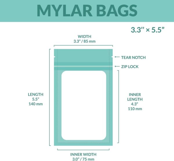 Mylar Bags with Ziplock 3.3 x 5.5" | 100 Bags | Robins Blue Egg | Sealable Heat Seal Bags for Candy and Food Packaging, Medications and Vitamins | For Liquid and Solids (Robins Blue Egg, 3.3" x 5.5") - Image 4