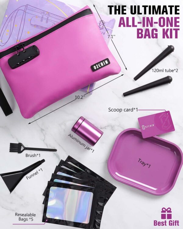 OZCHIN Smell Proof Bag with Combination Lock 10'' X 7'' Smell Proof Bag Set PU Leather Lockable Case Great Gifts Ideal (Purple) - Image 2