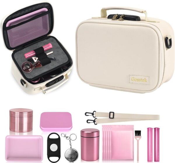 PU Leather Storage Bag with 10 PCS Accessories, Portable Organizer Box Case with Lock and Great Gift for Women, Childproof Storage Container Box 9 X 6 X 4 Inches (Beige) - Image 2