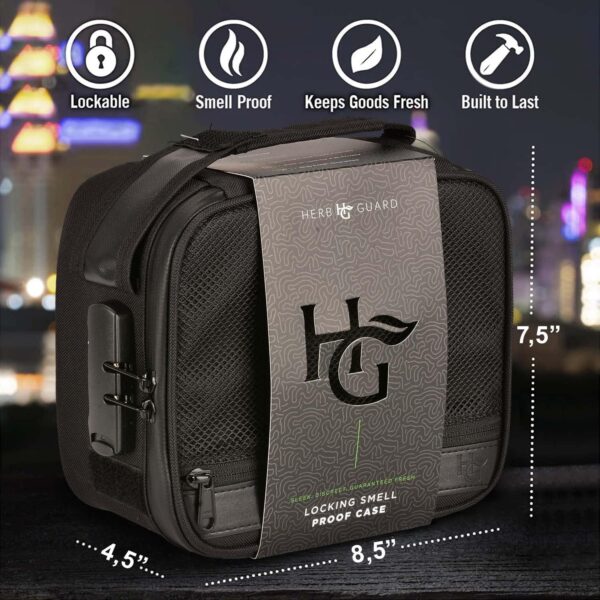 Herb Guard Large Smell Proof Bag & Case with Combination Lock (Holds Up to 3 Ounces) - includes YKK Zippers, 50ml Smell Proof Container and Jar, Built in Tray & Travel Bags (Black) - Image 6