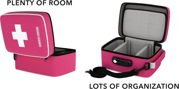 GREEN CROSS Medicine Bag with Combination Lock 8.5" x 5.5" x 4.5"(Pink Nylon) - Image 9