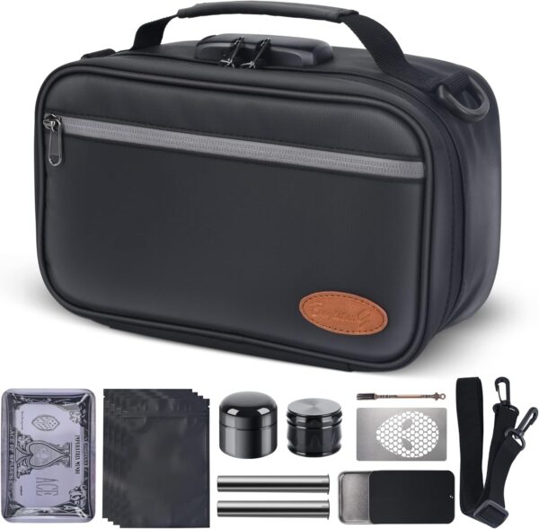 BOYISTARGLarge Storage Bag with 10 Small Items ，Combination Lock, Portable Lock Bag Set Travel Case Great Christmas Gifts for Men, Black