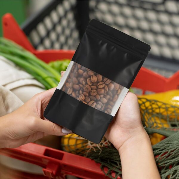 100 Pieces Resealable Mylar Bags, Stand Up Smell Proof Bags with Matte Window, Zipper Lock Foil Pouch Packaging (Black, 3.5 X 5.1 Inch) - Image 7