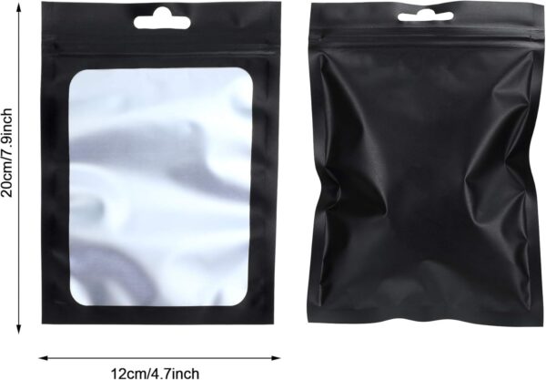 Boao 100 Pieces Resealable Foil Food Storage Bags with Clear Window Coffee Beans Candy Packaging Pouch for Food Small Business Supplies for Jewelry Self Sealed Storage Bags(4.7 x 7.9 Inch,Black) - Image 7