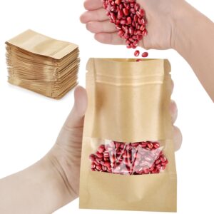 100 Pcs Small Resealable Seed Envelopes, Mini Zip Lock Kraft Bags with Window, 3.5"x5.5" Coffee Sample Bags Resealable Ziplock Bags, Small Business for Samples Bags, Food Storage Bags