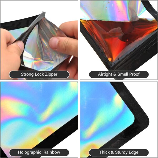 100-Pack Mylar Bags Resealable Sealable Holographic Zip Bag Jewelry Candy Sample Product Small Bussiness Packaging Supplies 3×3 Inch，Black - Image 5