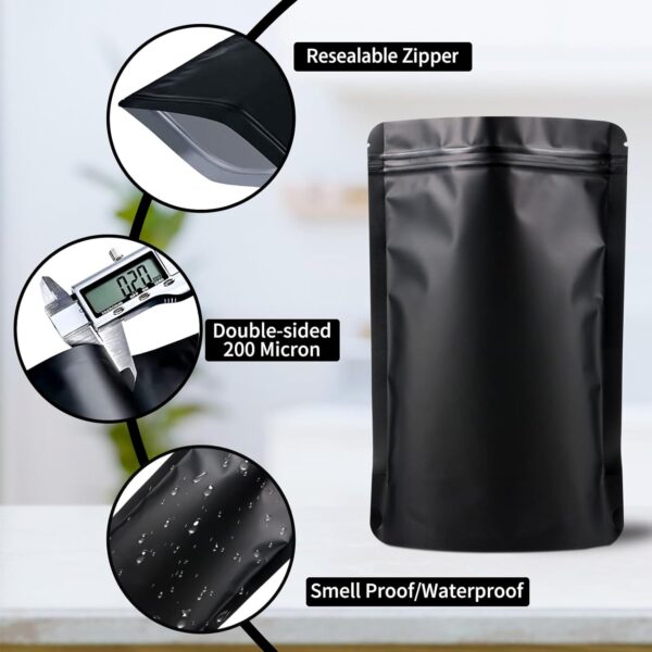 100 Pack Mylar Smell Proof Bags, Resealable Black Stand Up Pouch Bags Foil Sealable Bags for Packaging, 4.72×7.87 Inch - Image 3