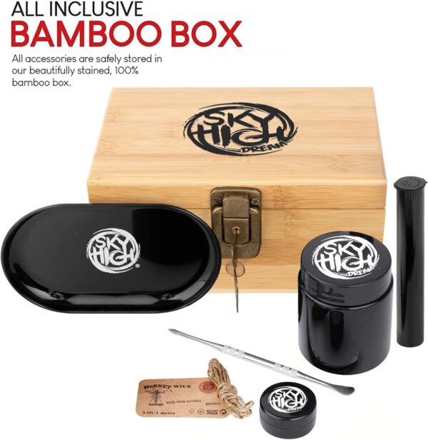 Smell Proof Wooden Storage Box with Lock and Key - Odorless Portable Storage Case for Accessories - Includes Lock and Key, Storage Jar and Tube, Tray, Resealable Bag, and More - Image 2