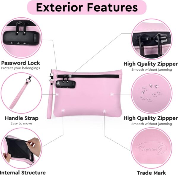 PU Large Storage Organization Bag with 8 Small Items, Portable Storage Case with Combination Lock For Bag Set Travel Case Gifts for Women Pink - Image 3