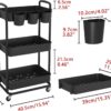 JIUYOTREE 3-Tier Plastic Rolling Storage Cart Utility Cart with Extra Hanging Cups Handles Lockable Wheels for Living Room Bathroom Kitchen Office Black - Image 2