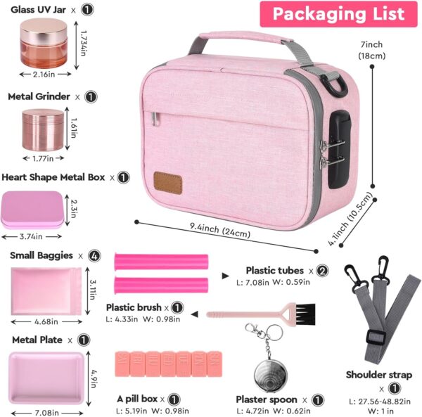 PODAHO Large Smell Proof Bag Set with 10 Tobacco Items, Carbon Lined Smell Proof Box Case with Combination Lock, Odor Proof Containers Pouch for Smoking Products, Great Gift for Women, (Pink Set) - Image 3