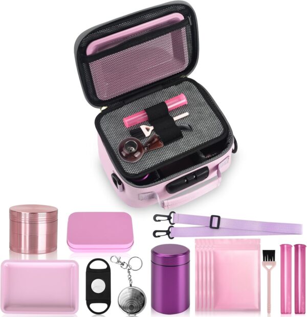 PU Leather Storage Bag with 10PCS Accessories, Portble Organizers Locking Box Case and Great Gift for Women, Childproof Storage Container Box 9 X 6 X 4 Inches (Pink) - Image 3