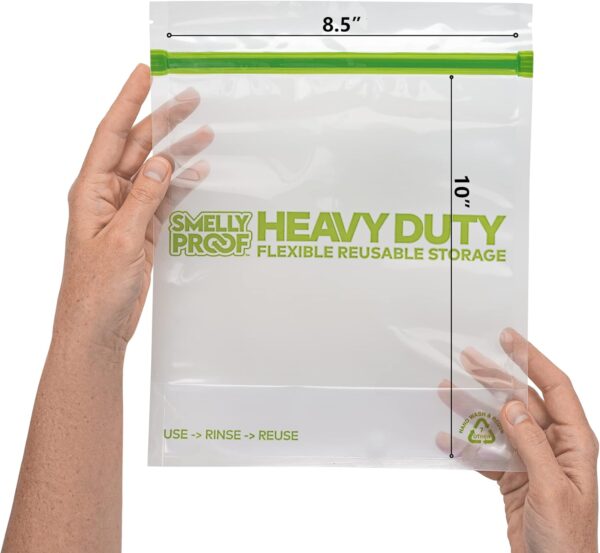 Smelly Proof HEAVY DUTY Reusable STAND-UP Ziplock Bags for Food Storage, USA Made, NO PEVA & BPA FREE, Reusable Freezer Bags, Dishwasher-Safe, Triple Zip, CLEAR 5-mils LRG Quart 8.5" x 10" - 5pk - Image 2