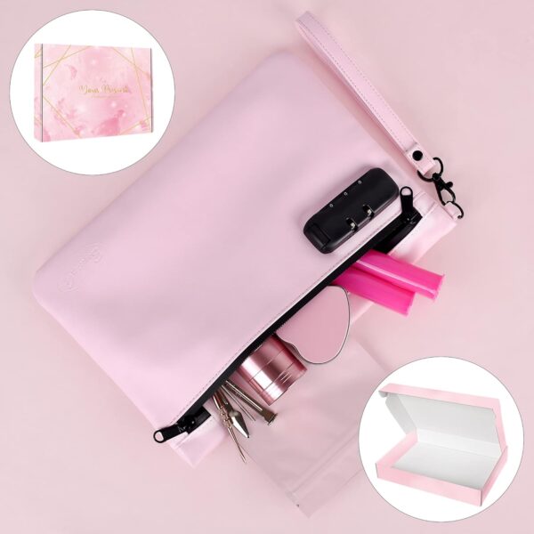 PU Large Storage Organization Bag with 8 Small Items, Portable Storage Case with Combination Lock For Bag Set Travel Case Gifts for Women Pink - Image 4