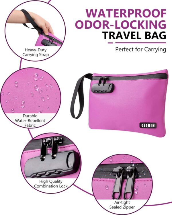 OZCHIN Smell Proof Bag with Combination Lock 10'' X 7'' Smell Proof Bag Set PU Leather Lockable Case Great Gifts Ideal (Purple) - Image 4