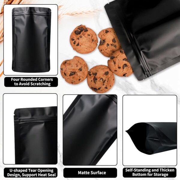 100 Pack Mylar Smell Proof Bags, Resealable Black Stand Up Pouch Bags Foil Sealable Bags for Packaging, 4.72×7.87 Inch - Image 2