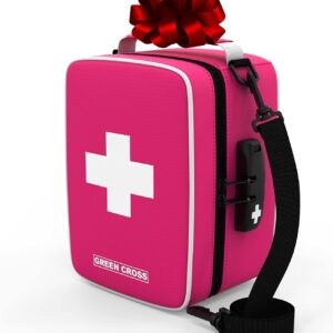 GREEN CROSS Medicine Bag with Combination Lock 8.5" x 5.5" x 4.5"(Pink Nylon)
