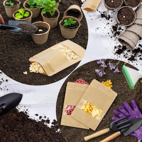 100 Pcs Small Resealable Seed Envelopes, Mini Zip Lock Kraft Bags with Window, 3.5"x5.5" Coffee Sample Bags Resealable Ziplock Bags, Small Business for Samples Bags, Food Storage Bags - Image 5