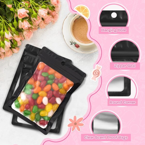 FUNFERY Mylar Resealable Bags Foil Packaging Bags with Clear Window,Zipper Pouch Smell Proof Bag for Food Storage,Cookies,Sample,Small Business(Black,2.4x3.9inch)-98 Pack - Image 5