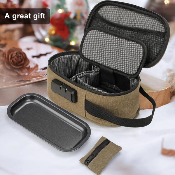 Smell Proof Bag with Combination Lock, Odor Proof Bag with Metal Tray and Mini Pouch Pocket, Stash Box for Storage and Travel, Portable and Easy to Use, Khaki - Image 5
