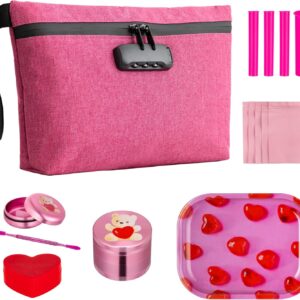 Smell Proof Bag with Combination Lock, Large Odor Proof Containers, Carbon Lined Pouch, Water Resistant, Airtight Zipper, Travel Storage Kit, Pink