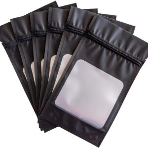 HANSER | Smell Proof Odorless Mylar Resealable Foil Pouch Bags with clear Window | Stand up bottom | Airtight | matte black | 100 Pieces | 4.8x8.2 Inches