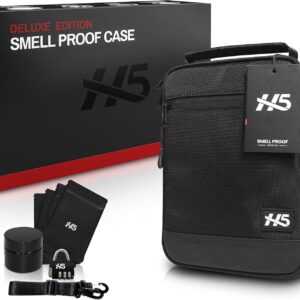 H5 Large Smell Proof Stash Box Set - Premium YKK Zippers - Odor Proof Dog Tested Bag Plus Smellproof Container, 4X Resealable Pouches, Strap, Combo Lock- Smell Proof Case/No Scent Travel Storage Bag