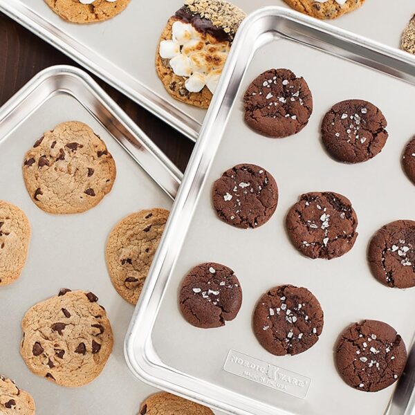 Nordic Ware Naturals 3 Piece Set - USA Made Aluminum Commercial Quality Sheet Pan for Baking or Roasting, Encapsulated Galvanized Steel Rim Prevents Warping; Half Sheet, Jelly Roll and Quarter Sheet - Image 2