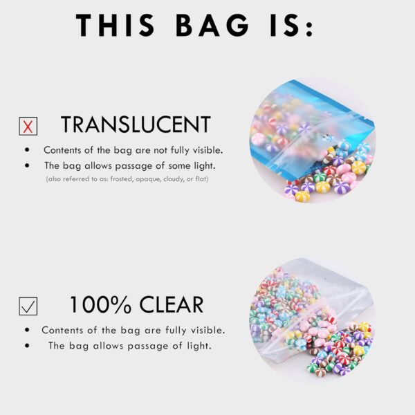 QQ Studio 100 Clear/Colored Poly Zip Lock Bags w/Tear Notch 6.5x9cm (2.5x3.5") (Clear/Silver/Black) - Image 7