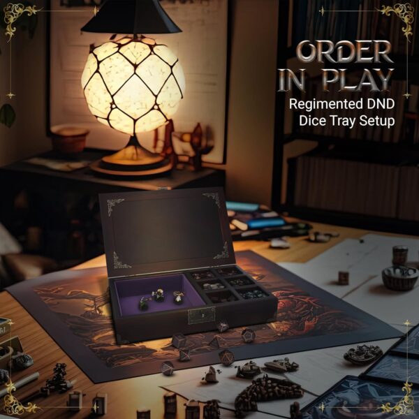 2 in 1 DND Dice Tray - Metal Dice Sets With Wooden Box - Holder & Storage Organizer | Rolling Tray for RPG Table Games - Box for Dungeons & Dragons Players - Image 3