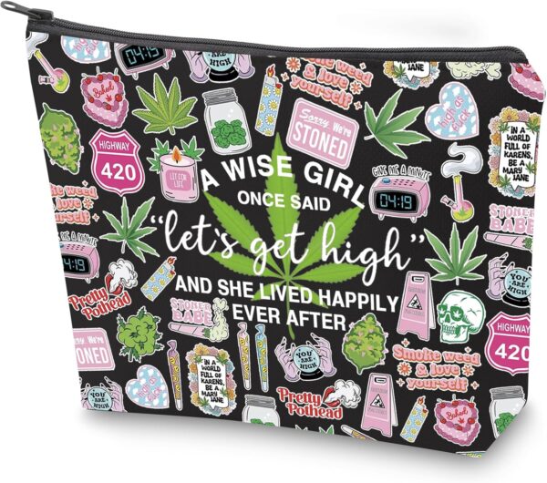 ZJXHPO Funny Marijuana Weed Leaf Makeup Cosmetic Bag Let's Get High Makeup Bag Weed Gift 420 Gift (BL Let's get high)