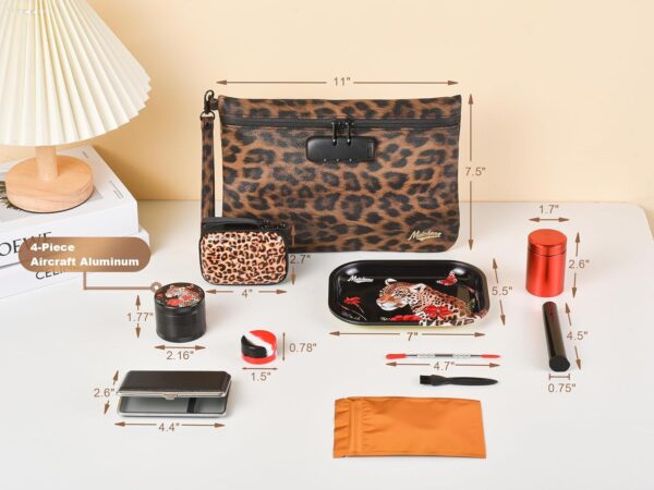 Storage Bag with Combination Lock and Accessories Travel Medicine Bag Container Money Cosmetic Organizer Great Christmas Gifts for Women Leopard - Image 2
