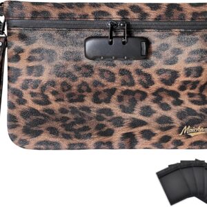 Storage Bag with Combination Lock 11" x 7.5" Money Cosmetic Organizer Medicine Lock Bag Travel Storage Case Pouch Great Christmas Gift for Women Leopard