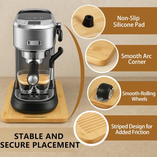Sliding Tray for Coffee Maker, Appliance Slider Bamboo with Rolling Rubber Wheels for Heavy Kitchen Appliances, Coffee Pot Slider Tray for Countertop(16"D x 13"W) - Image 3