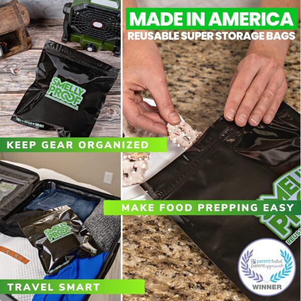 10pk LARGE Black Reusable Bags, Washable Ziplock Bags, US-Made, BPA & PEVA FREE, Non-Silicone Zip Lock Reusable Food Storage Bags, 4-MIL Reusable Freezer Bags, 10 x Smelly Proof Bags Quart 8.5" x 10" - Image 3