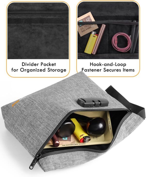 Smell Proof Bag with Combination Lock,11.5'' x 8.6'' Odor Proof Container Carbon Lining Smoking Tobacco Pipe Pouch, Odorless Durable Travel Organizer Cases (Gray) - Image 4