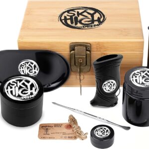 Smell Proof Wooden Storage Box with Lock and Key - Odorless Portable Storage Case for Accessories - Includes Lock and Key, Storage Jar and Tube, Tray, Resealable Bag, and More