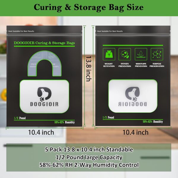 1/2 LB Curing & Storage Bags Double-Tracked Zip Closure Heat Sealable, Reusable Humidity Control Bags (13.8 x 10.4 in, 5 Pack) - Image 2