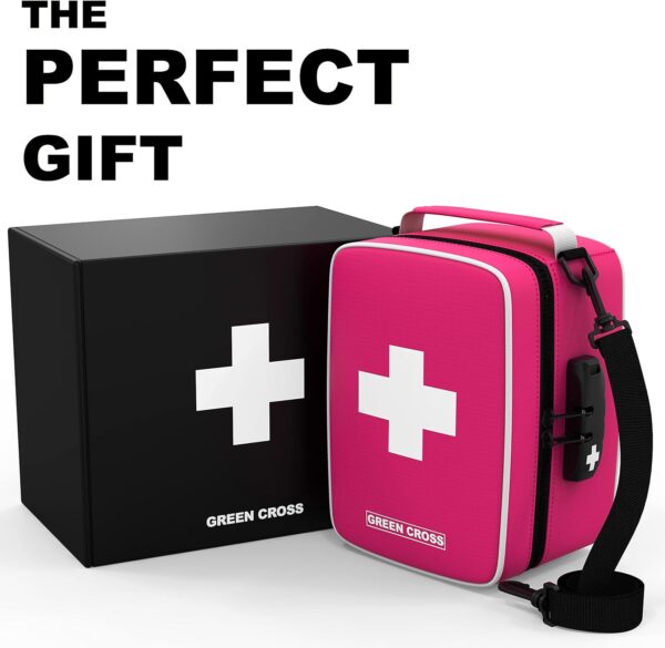 GREEN CROSS Medicine Bag with Combination Lock 8.5" x 5.5" x 4.5"(Pink Nylon) - Image 7