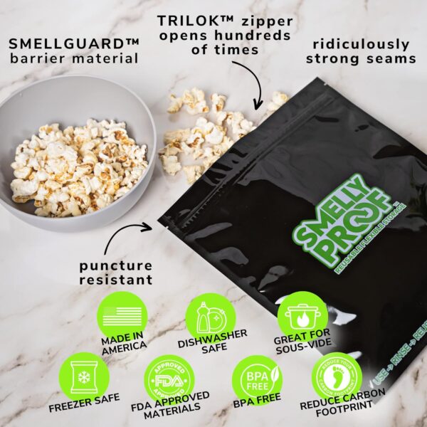 10pk LARGE Black Reusable Bags, Washable Ziplock Bags, US-Made, BPA & PEVA FREE, Non-Silicone Zip Lock Reusable Food Storage Bags, 4-MIL Reusable Freezer Bags, 10 x Smelly Proof Bags Quart 8.5" x 10" - Image 4