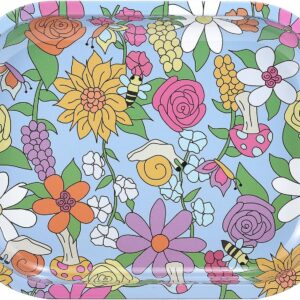 Metal Rolling Tray, Perfect Rolling Station, Easy to Carry, Floral Printing 7" L x 5.5" W