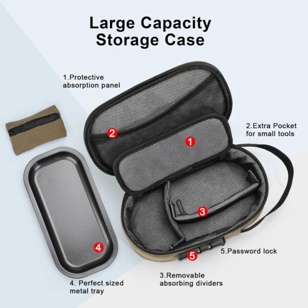 Smell Proof Bag with Combination Lock, Odor Proof Bag with Metal Tray and Mini Pouch Pocket, Stash Box for Storage and Travel, Portable and Easy to Use, Khaki - Image 2