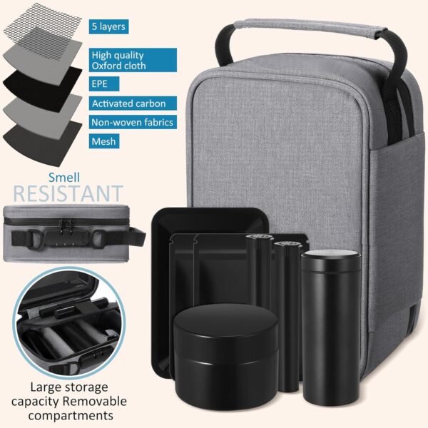 Smell resistant Bags with Combination Lock Storage Organization Container Tray, Jar, Tubes Seal Bags for Travel Gift for Men Women Home Storage Accessories(Gray) - Image 3