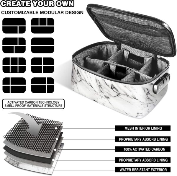 NKTOLEE Smell Proof Bag & Storage Box - Combination Lock, Resealable - Personal Organizer - Marble Case - Image 3